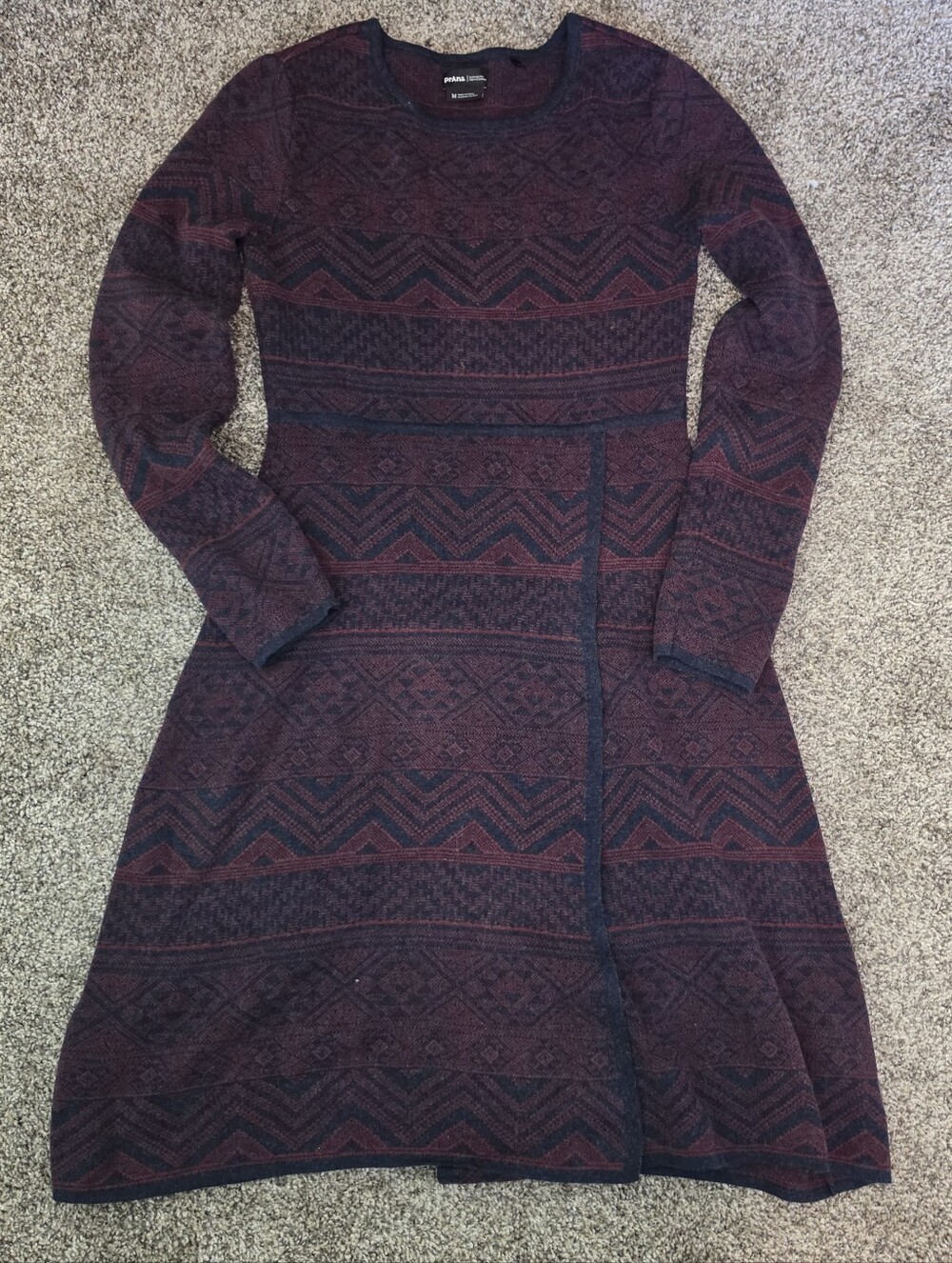 PrAna Nautical Wool Blend Slit Long Sleeve Midi Fall Sweater Dress